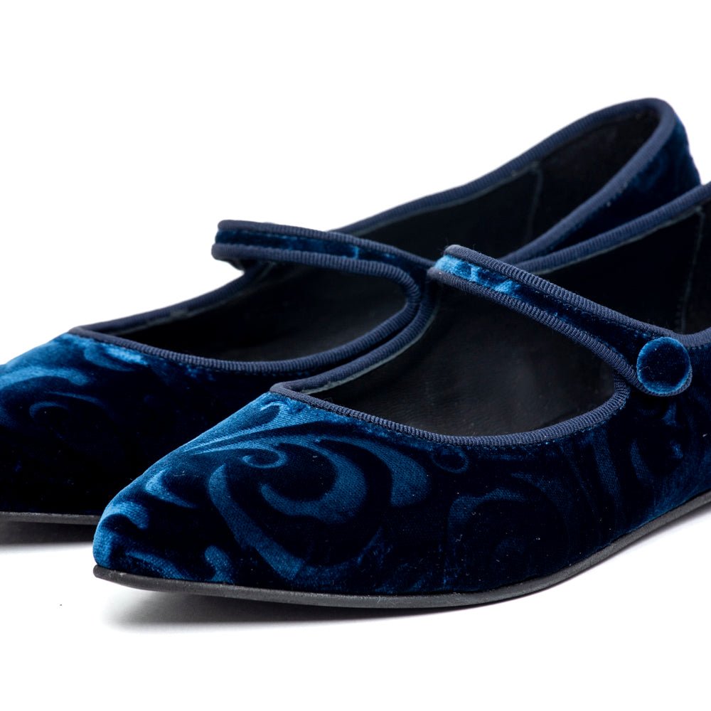 Ballerina Mary Jane in velluto blu damascato - TreemmeCreazioni