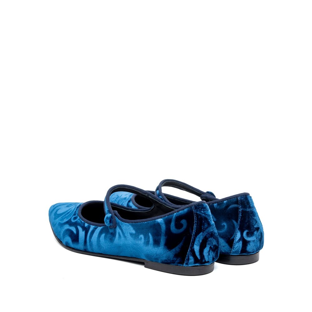 Ballerina Mary Jane in velluto blu damascato - TreemmeCreazioni