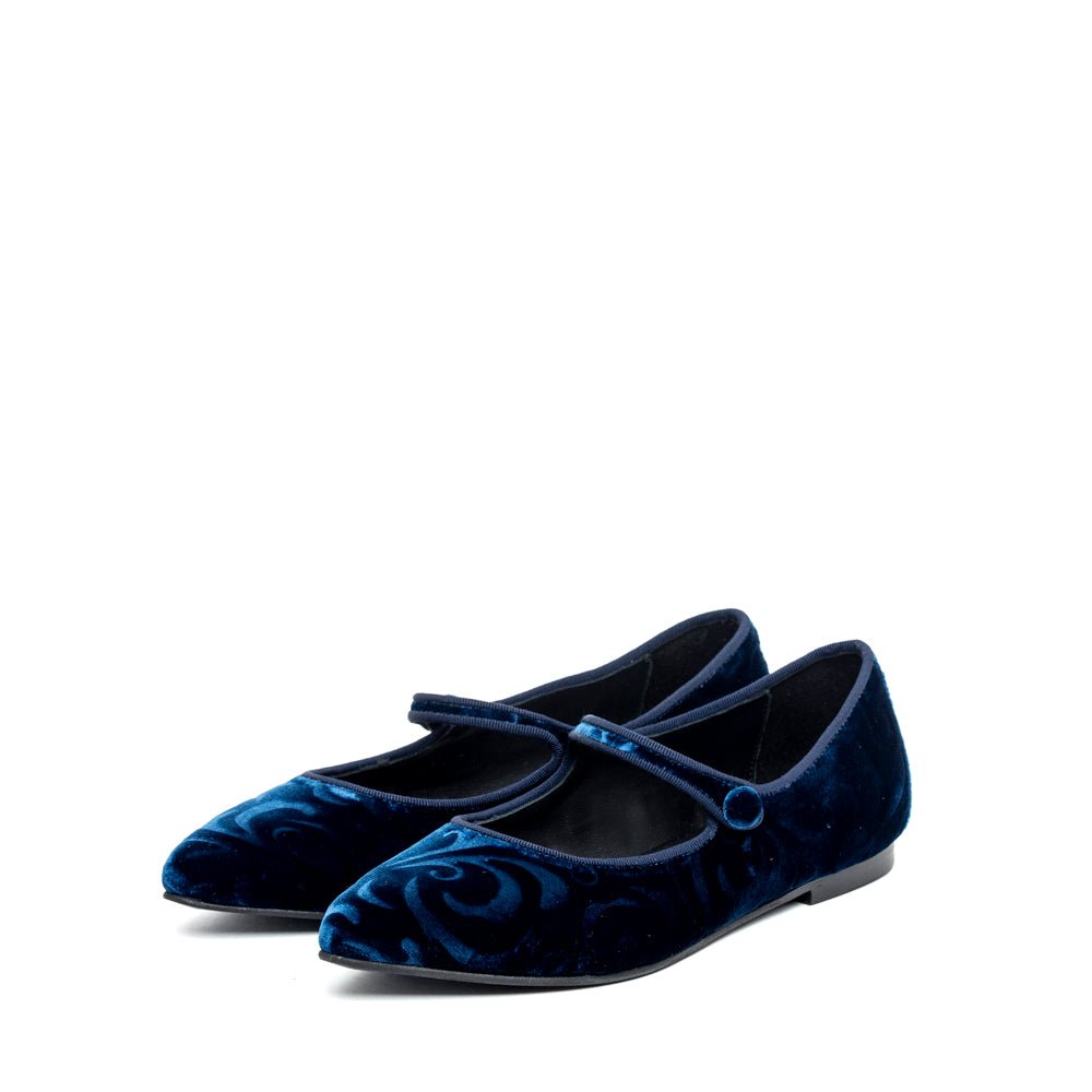 Ballerina Mary Jane in velluto blu damascato - TreemmeCreazioni