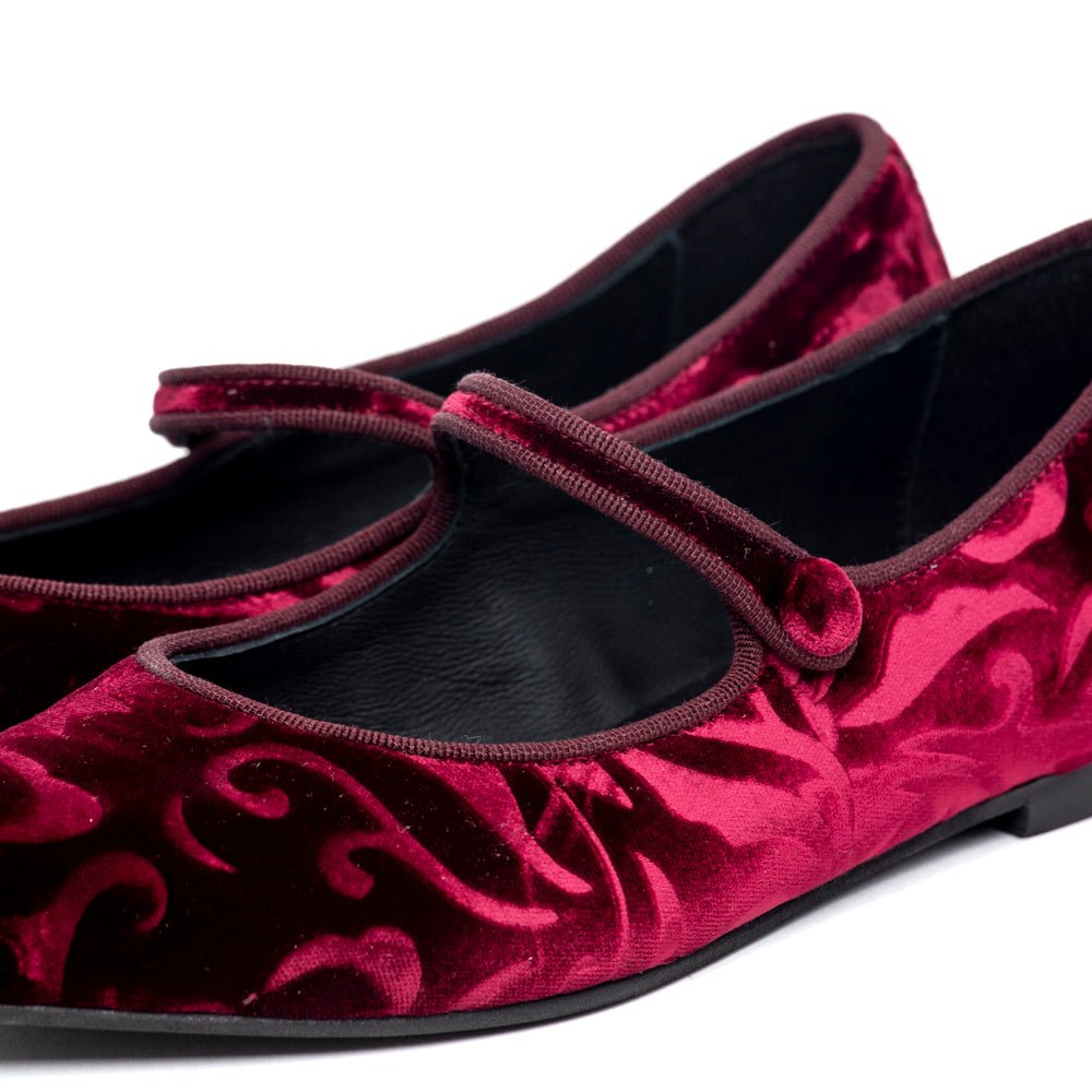 Ballerina Mary Jane in velluto rosso damascato - TreemmeCreazioni