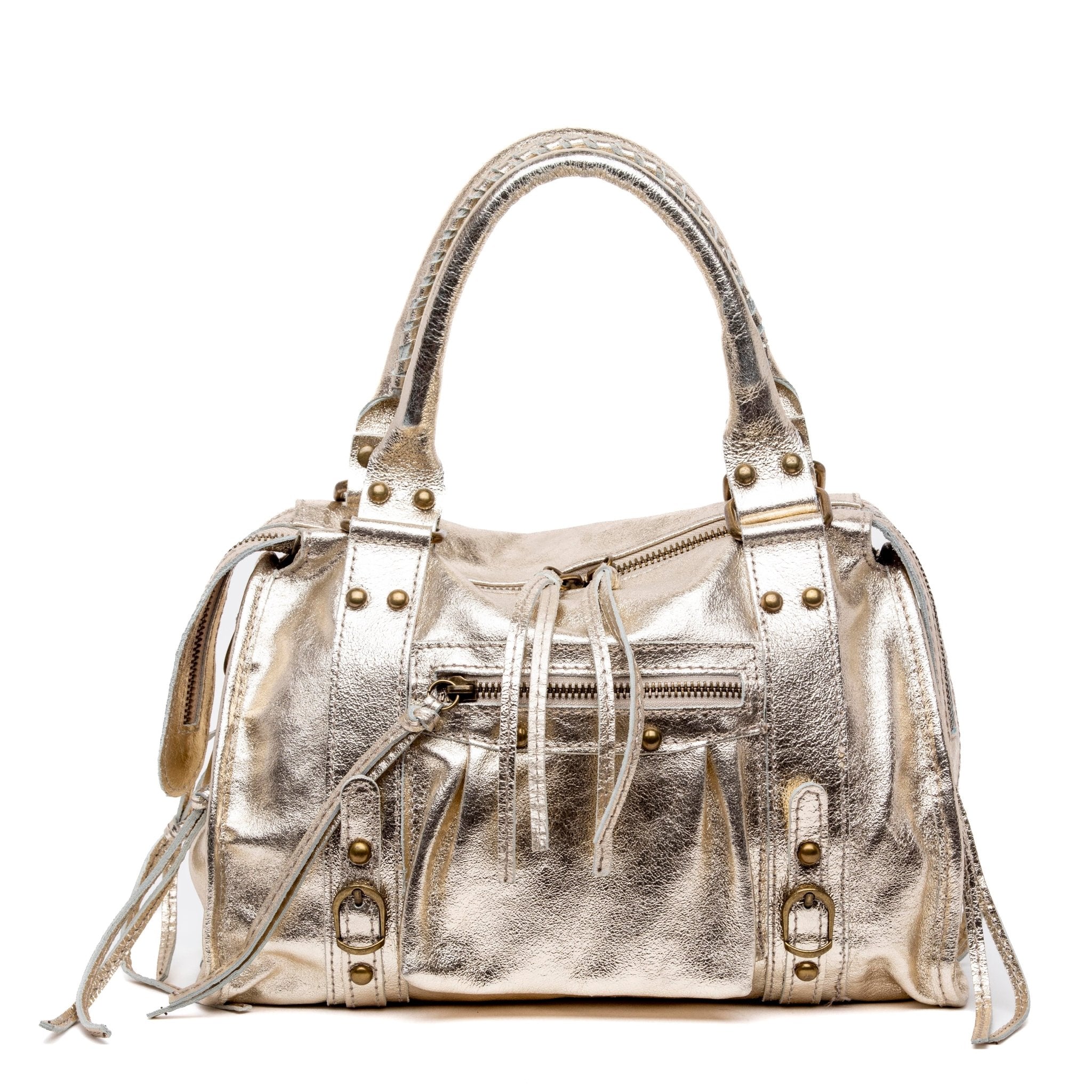 Borsa a bauletto city in pelle laminata platino. - TreemmeCreazioni