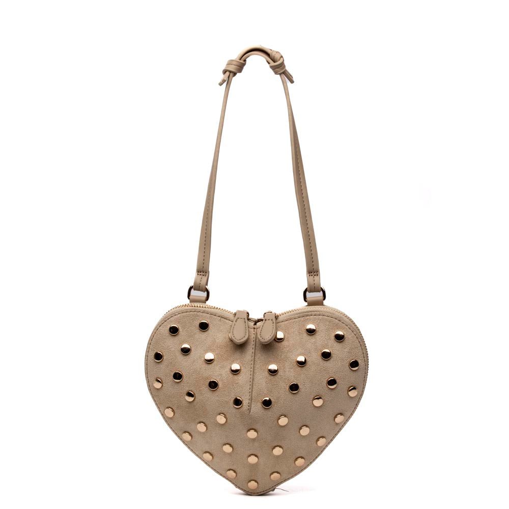 Borsa a cuore in camoscio beige con borchie dorate - TreemmeCreazioni