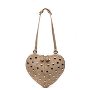 Borsa a cuore in camoscio beige con borchie dorate - TreemmeCreazioni