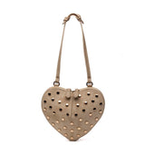 Borsa a cuore in camoscio beige con borchie dorate