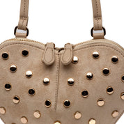 Borsa a cuore in camoscio beige con borchie dorate - TreemmeCreazioni