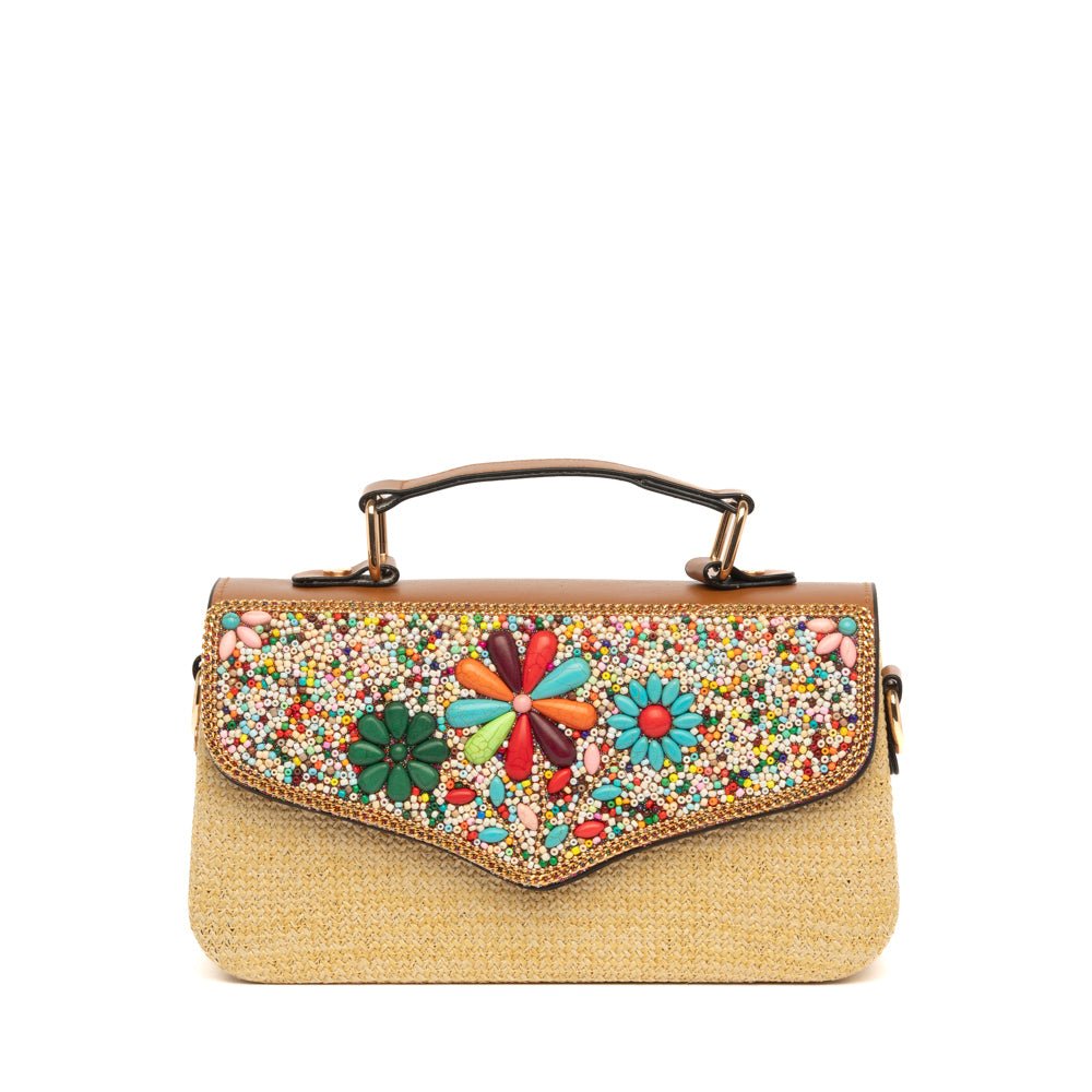 Borsa a mano clutch in rafia con applicazioni - TreemmeCreazioni