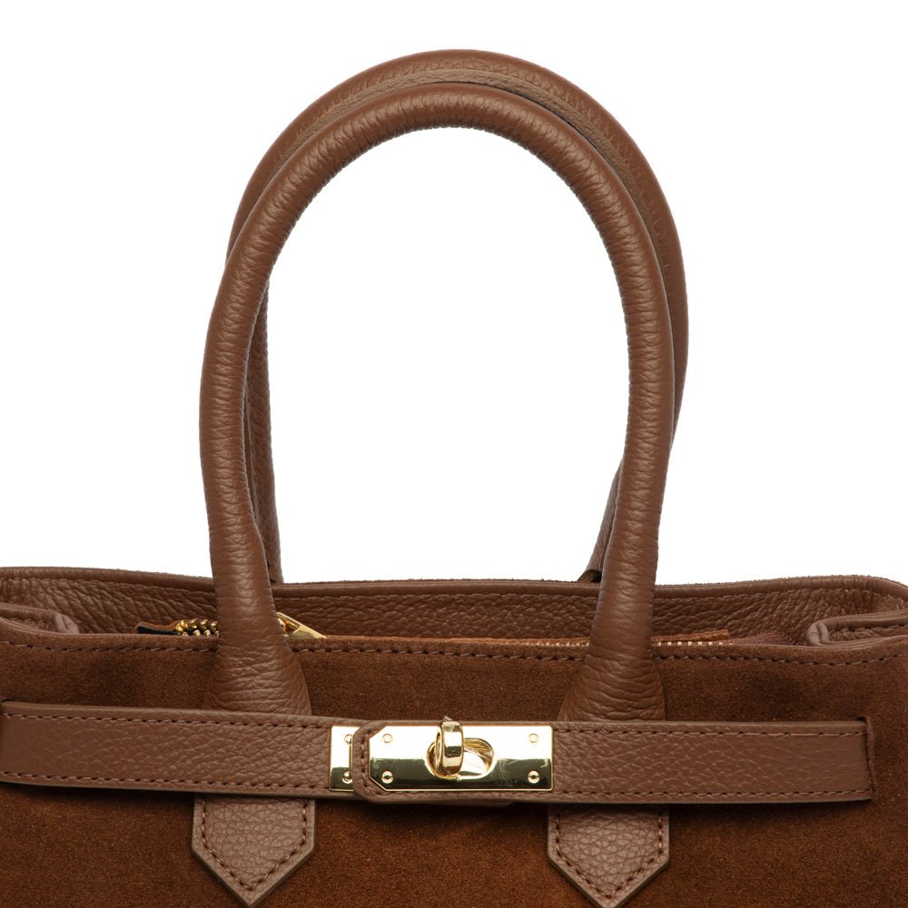 Borsa a mano in camoscio e pelle bottolata cioccolato - TreemmeCreazioni