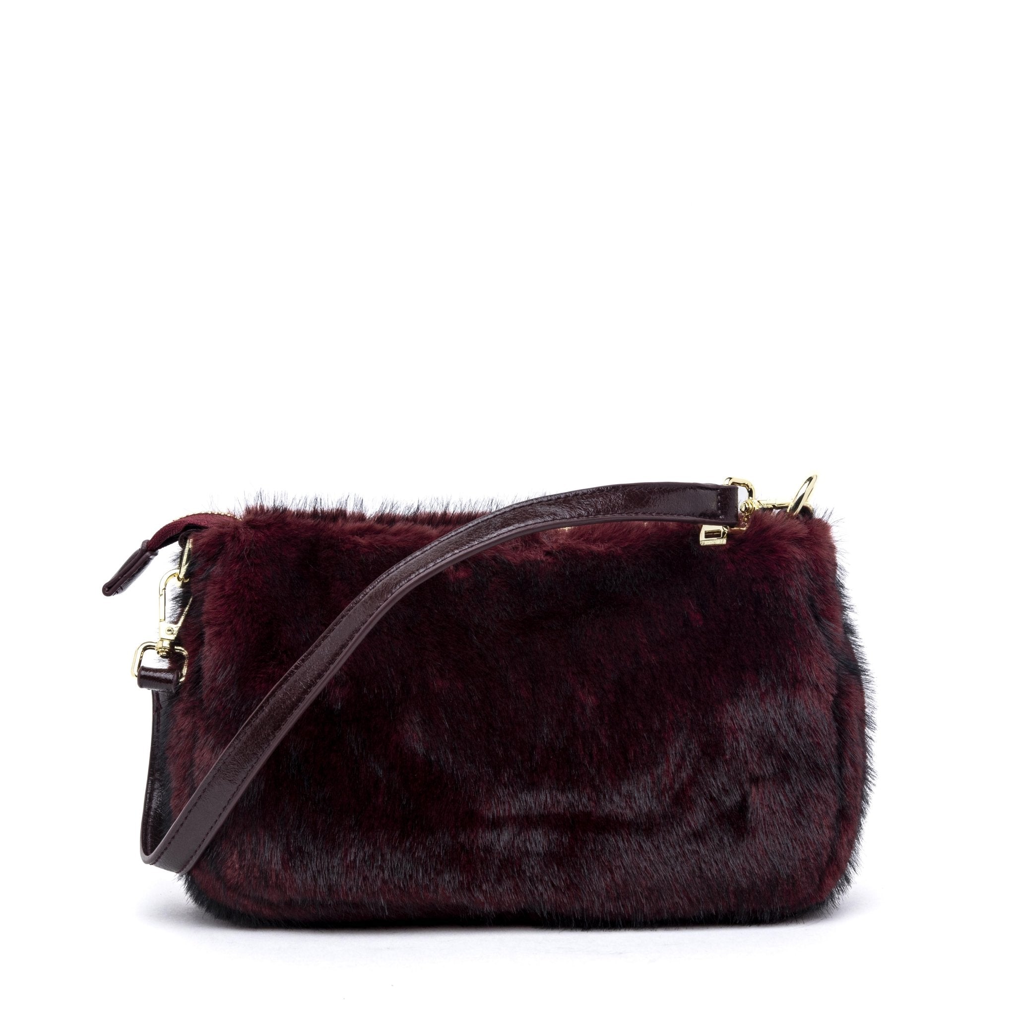 Borsa a mano in eco pelliccia bordeaux. - TreemmeCreazioni