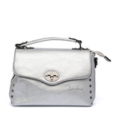Borsa a mano in ecopelle laminata argento