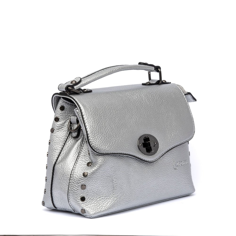 Borsa a mano in ecopelle laminata argento - TreemmeCreazioni