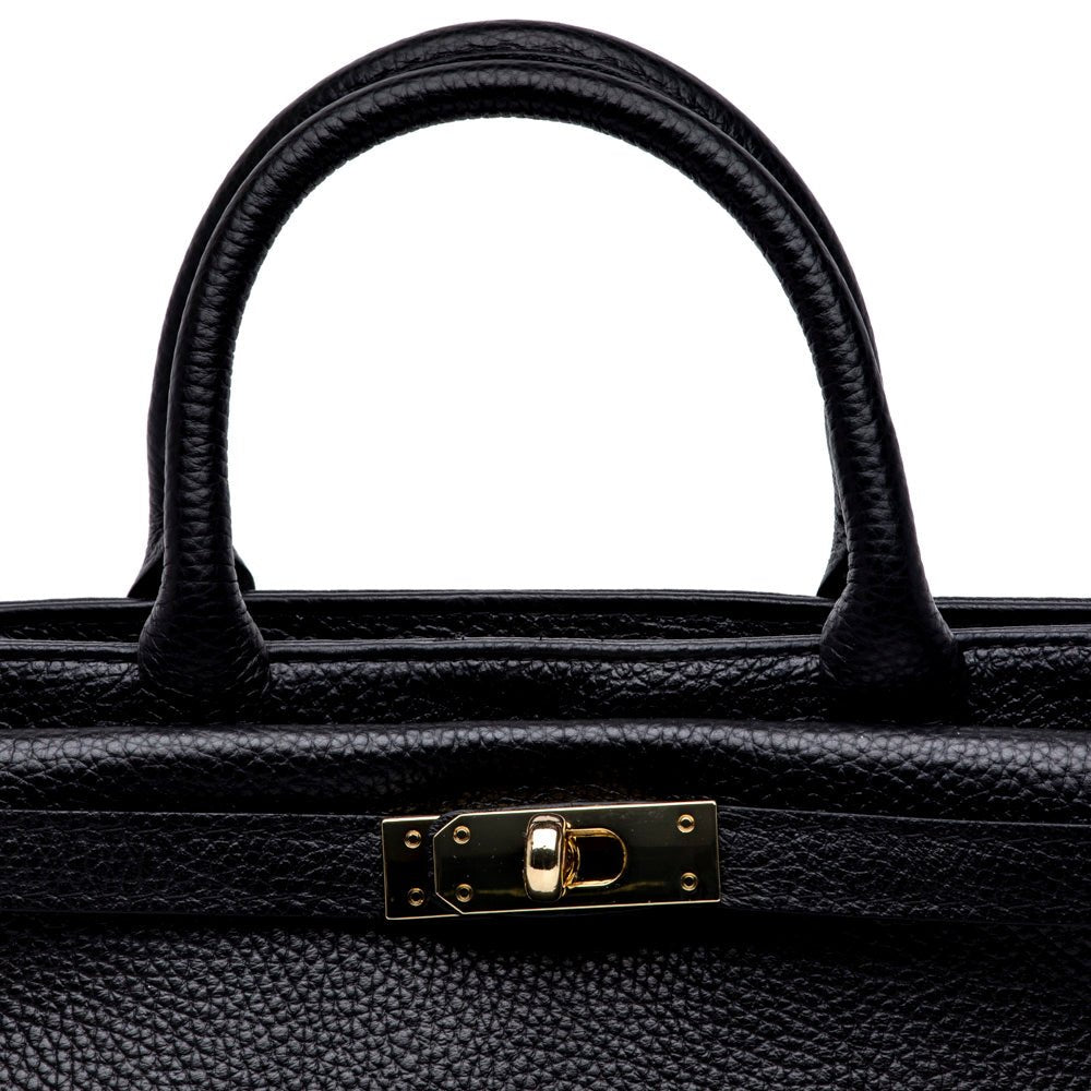 Borsa a mano in pelle bottolata nera - TreemmeCreazioni