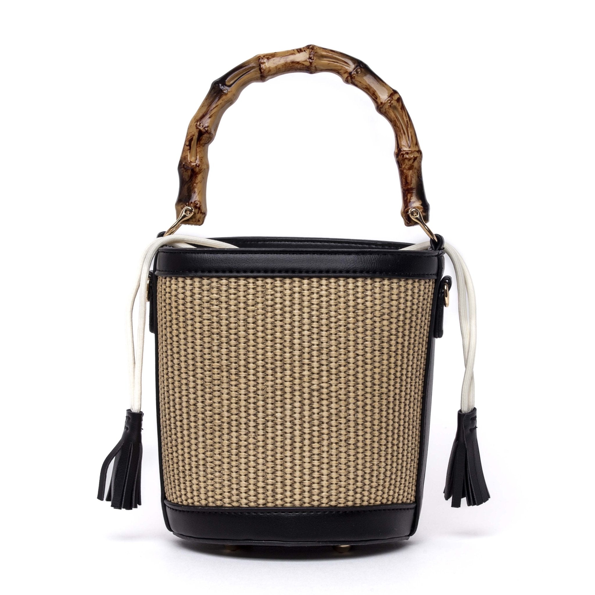 Borsa a secchiello in rafia e pelle. - TreemmeCreazioni