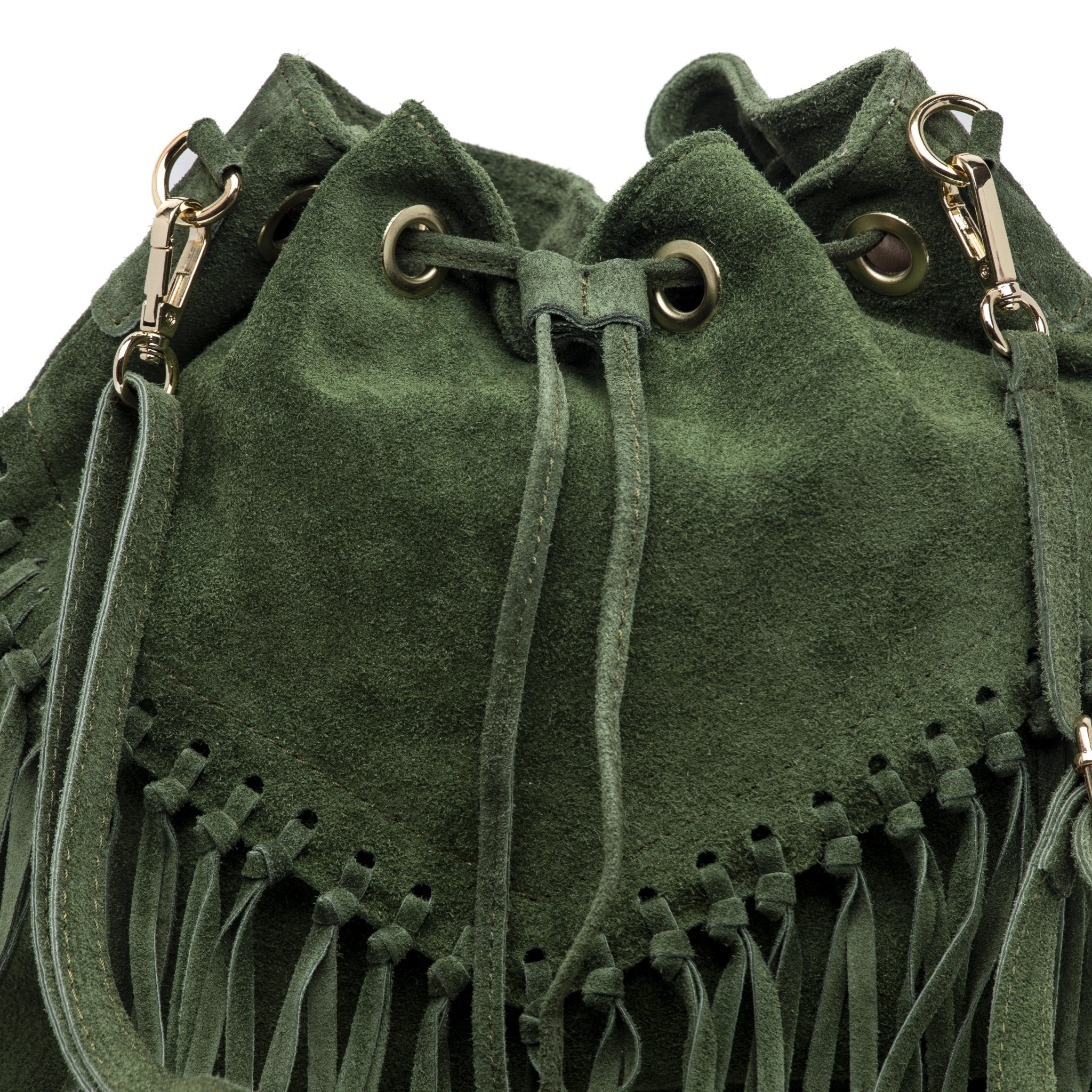 Borsa a secchiello in scamosciato verde. - TreemmeCreazioni