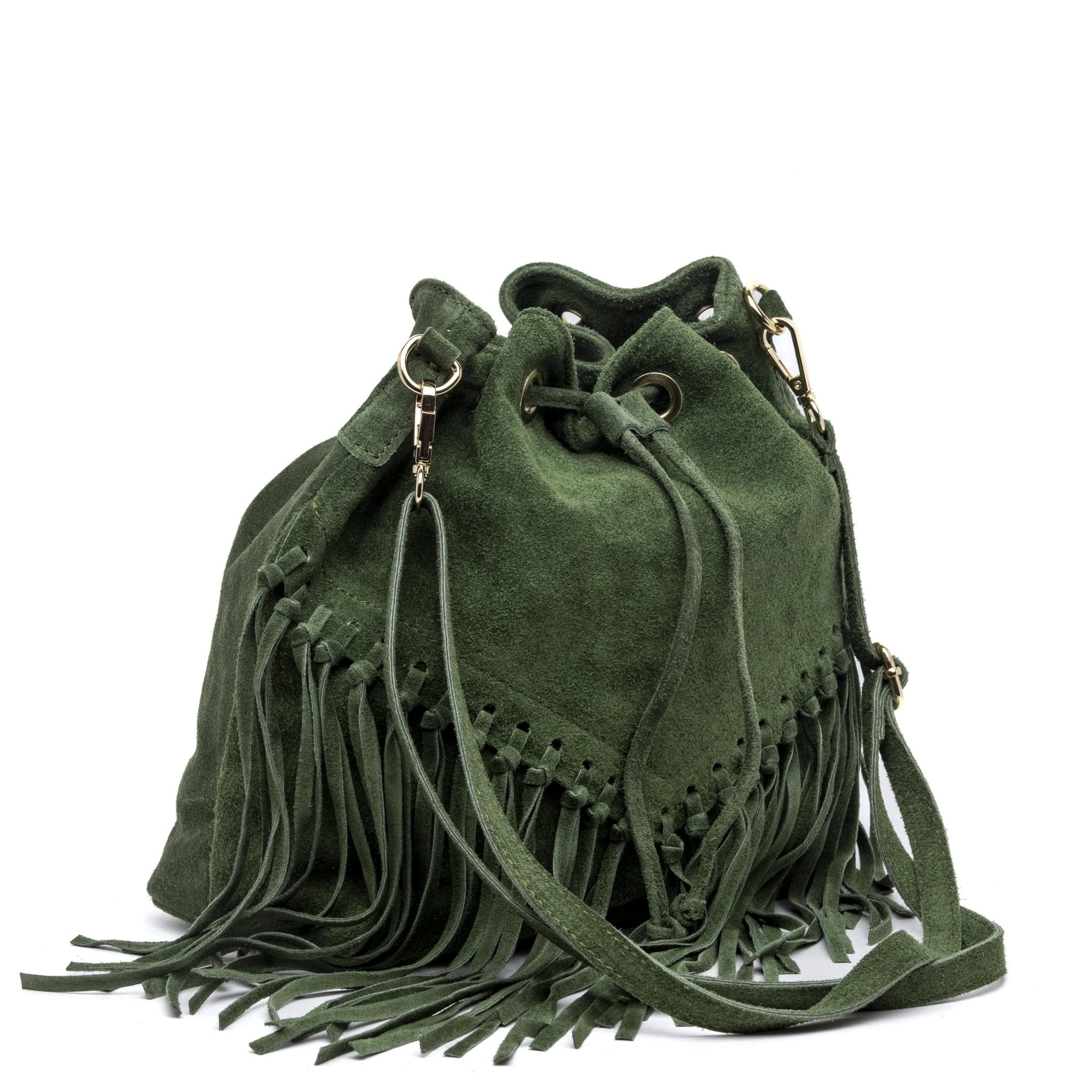 Borsa a secchiello in scamosciato verde. - TreemmeCreazioni