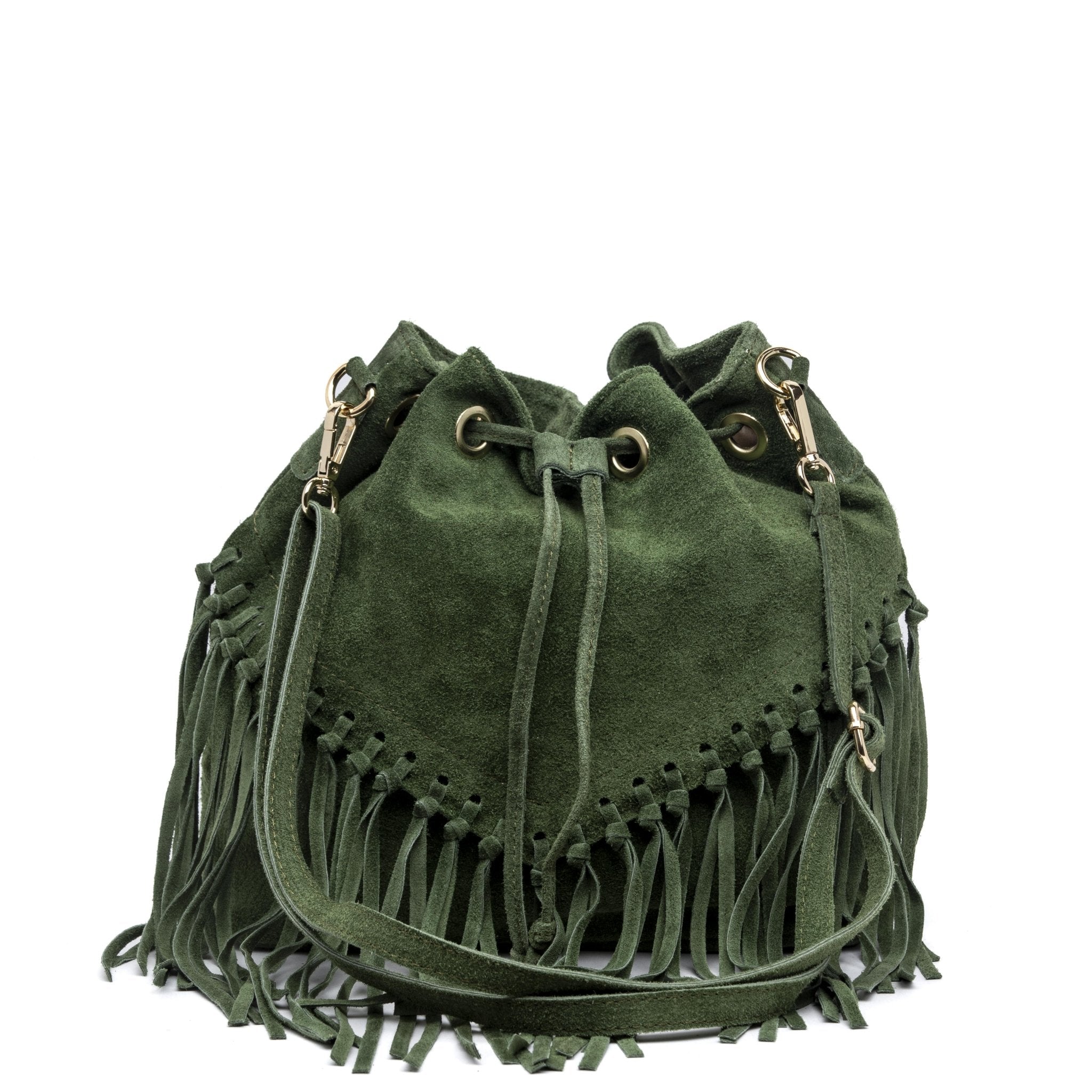 Borsa a secchiello in scamosciato verde. - TreemmeCreazioni