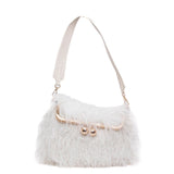 Borsa a spalla in effetto shearling burro.