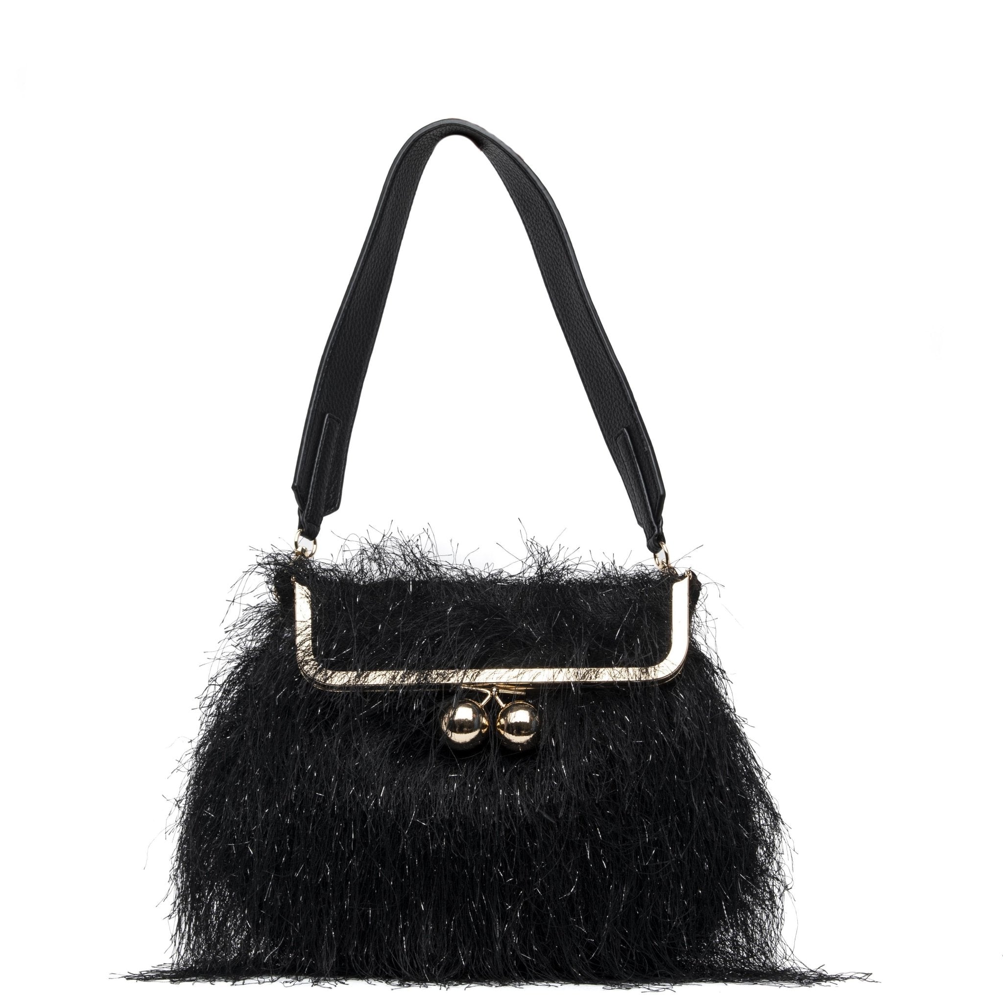 Borsa a spalla in effetto shearling nero. - TreemmeCreazioni