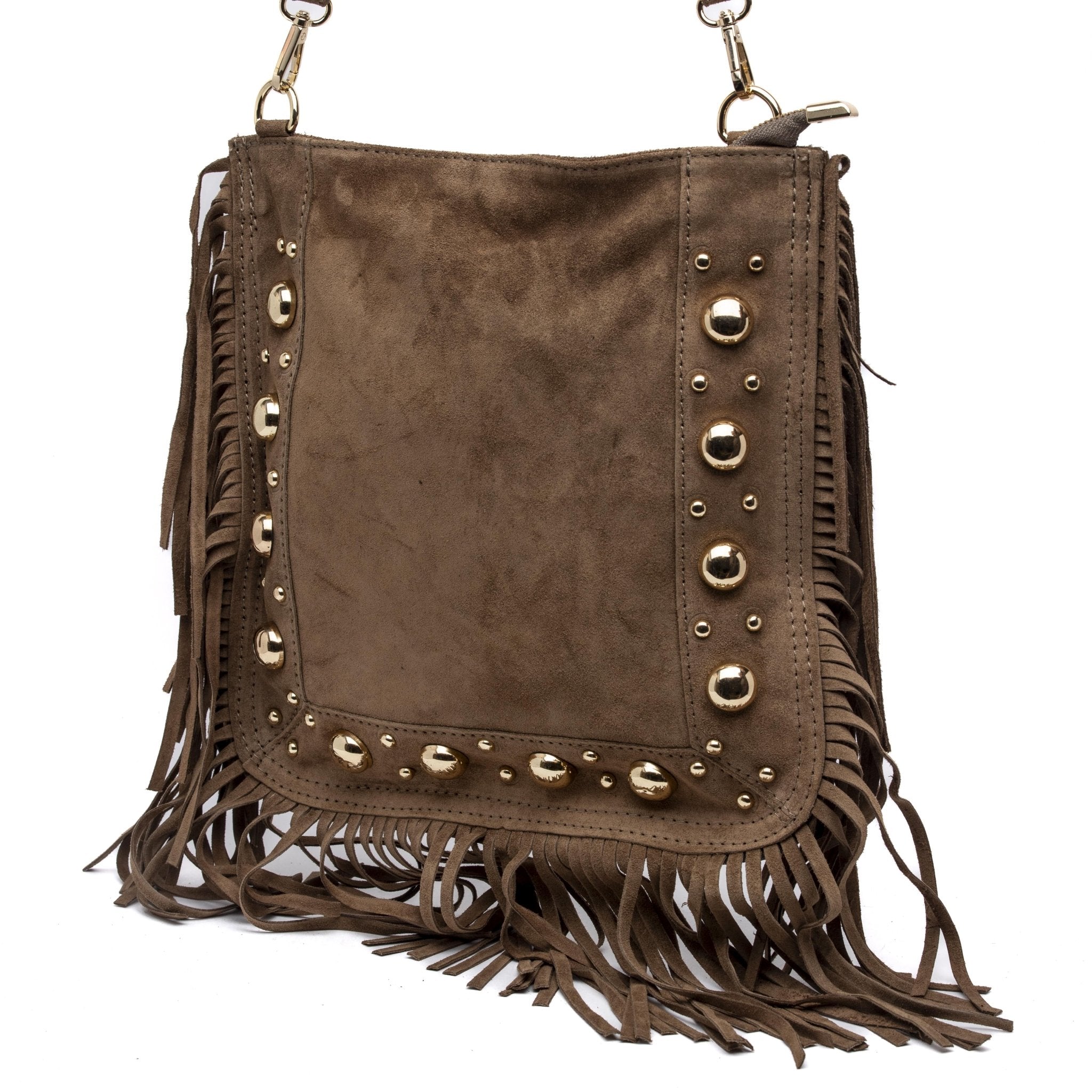 Borsa a spalla in pelle scamosciata con frange. - TreemmeCreazioni