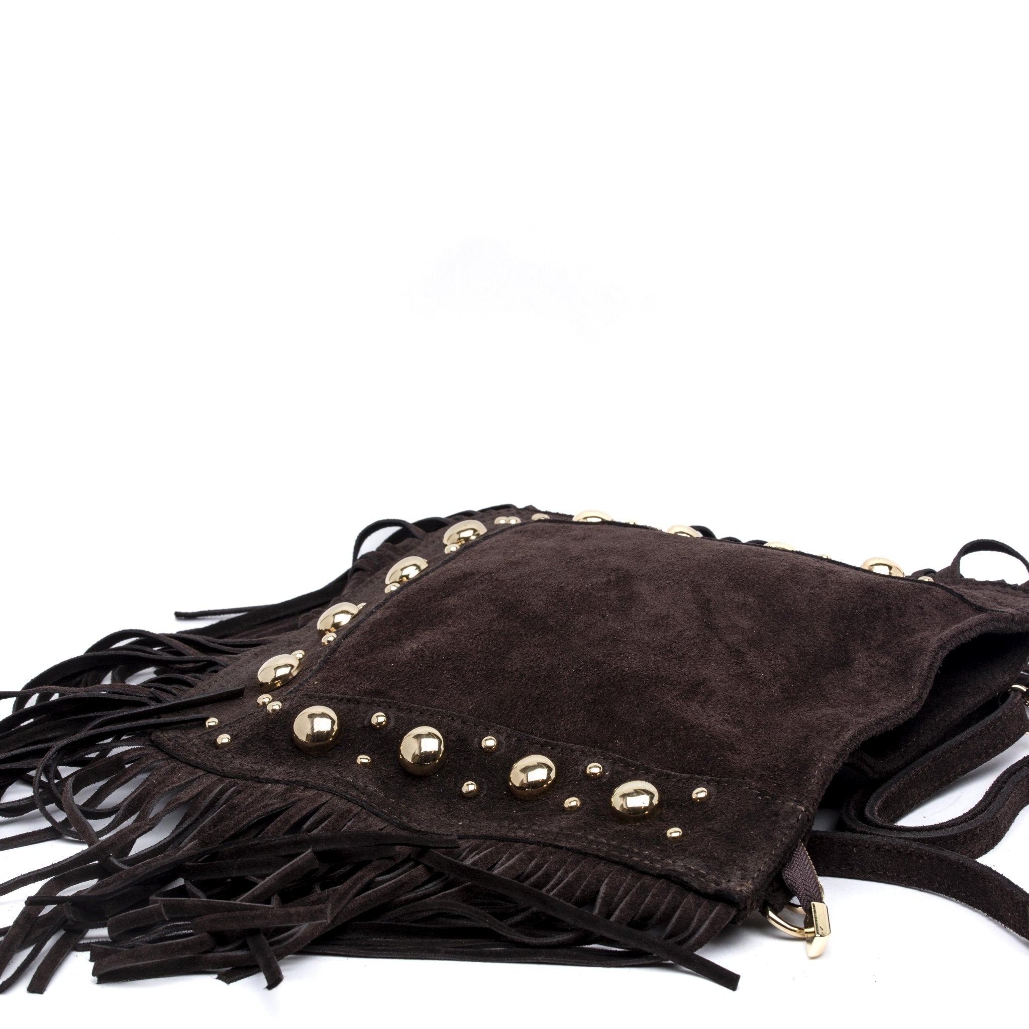 Borsa a spalla in pelle scamosciata con frange. - TreemmeCreazioni