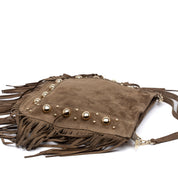 Borsa a spalla in pelle scamosciata con frange. - TreemmeCreazioni