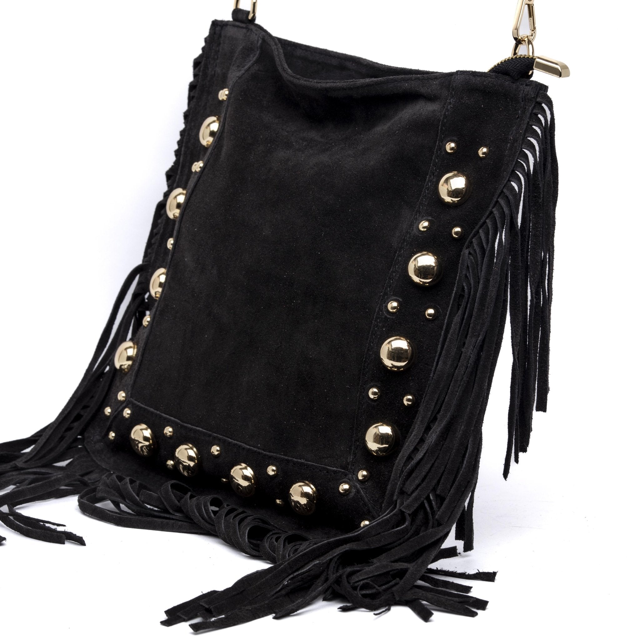 Borsa a spalla in pelle scamosciata con frange. - TreemmeCreazioni