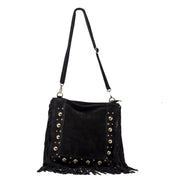 Borsa a spalla in pelle scamosciata con frange. - TreemmeCreazioni