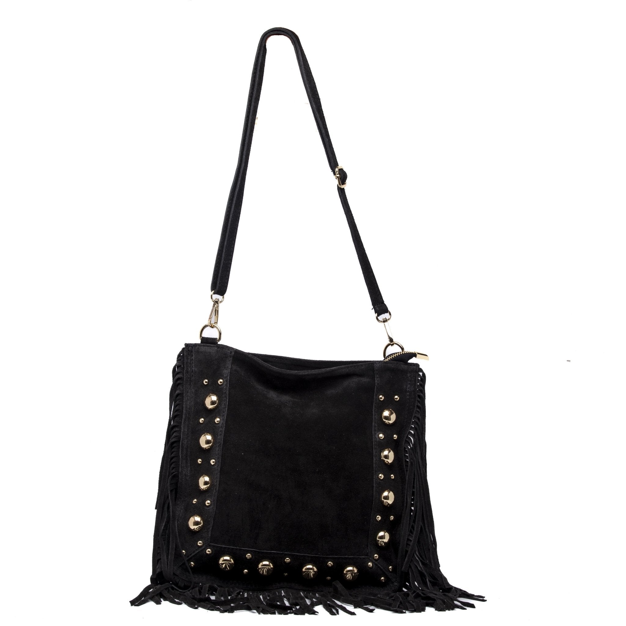 Borsa a spalla in pelle scamosciata con frange. - TreemmeCreazioni