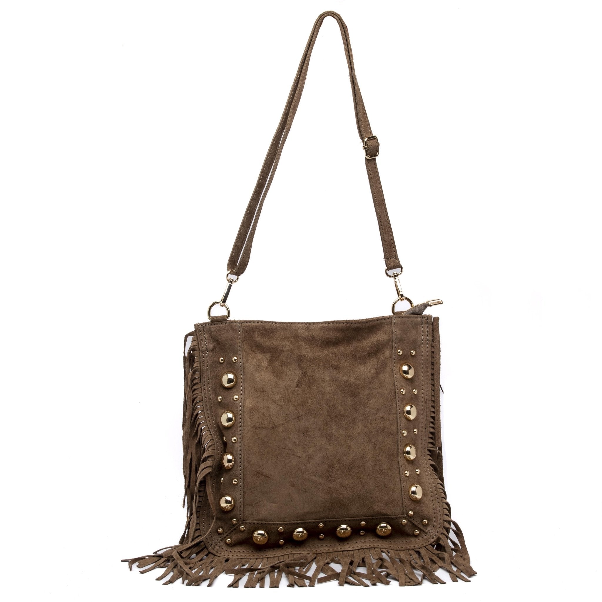 Borsa a spalla in pelle scamosciata con frange. - TreemmeCreazioni