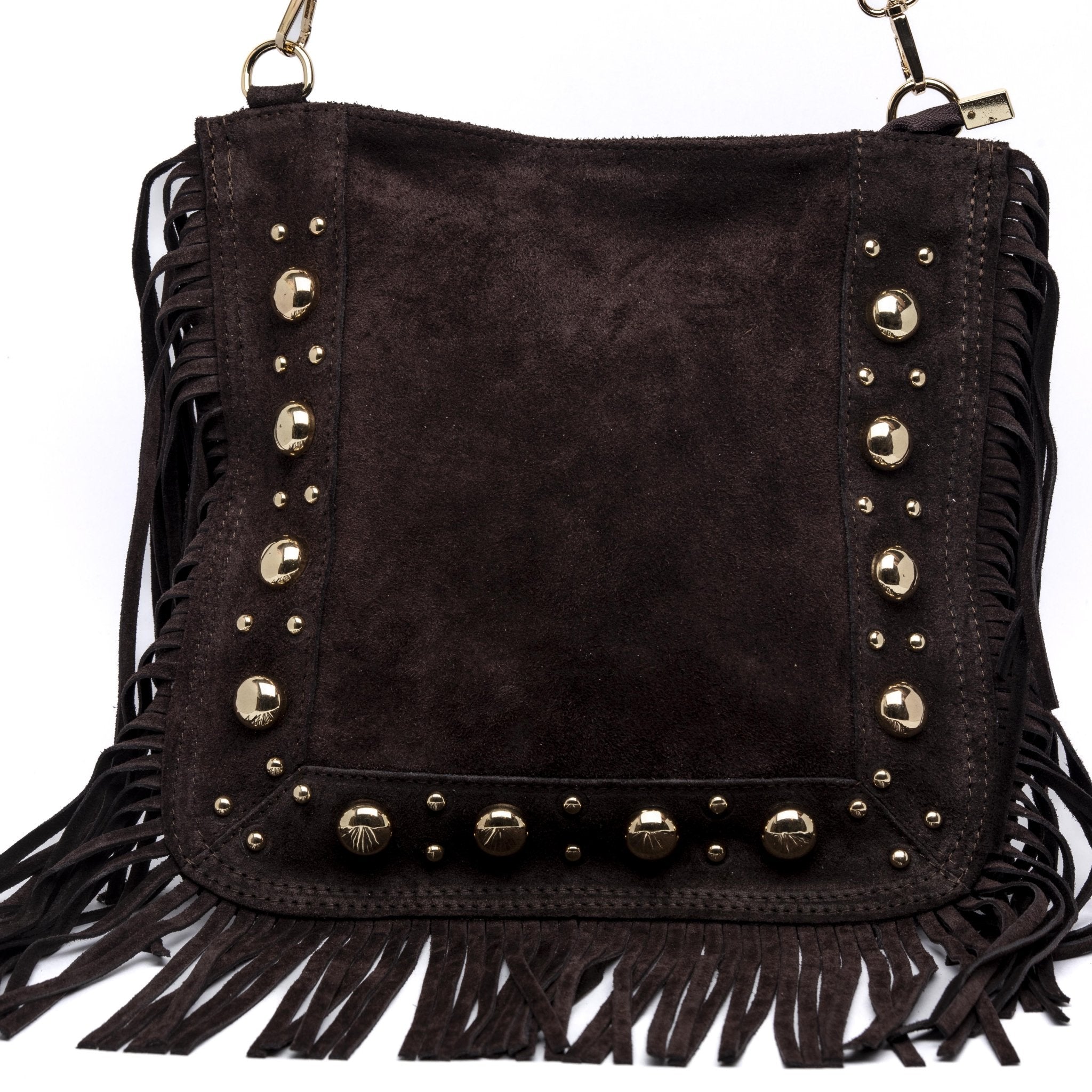 Borsa a spalla in pelle scamosciata con frange. - TreemmeCreazioni