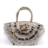 Borsa Capri in paglia e paillettes oro.