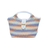 Borsa estiva intrecciata con dettagli in pelle.