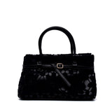 Borsa in ecopelle nera con pizzo