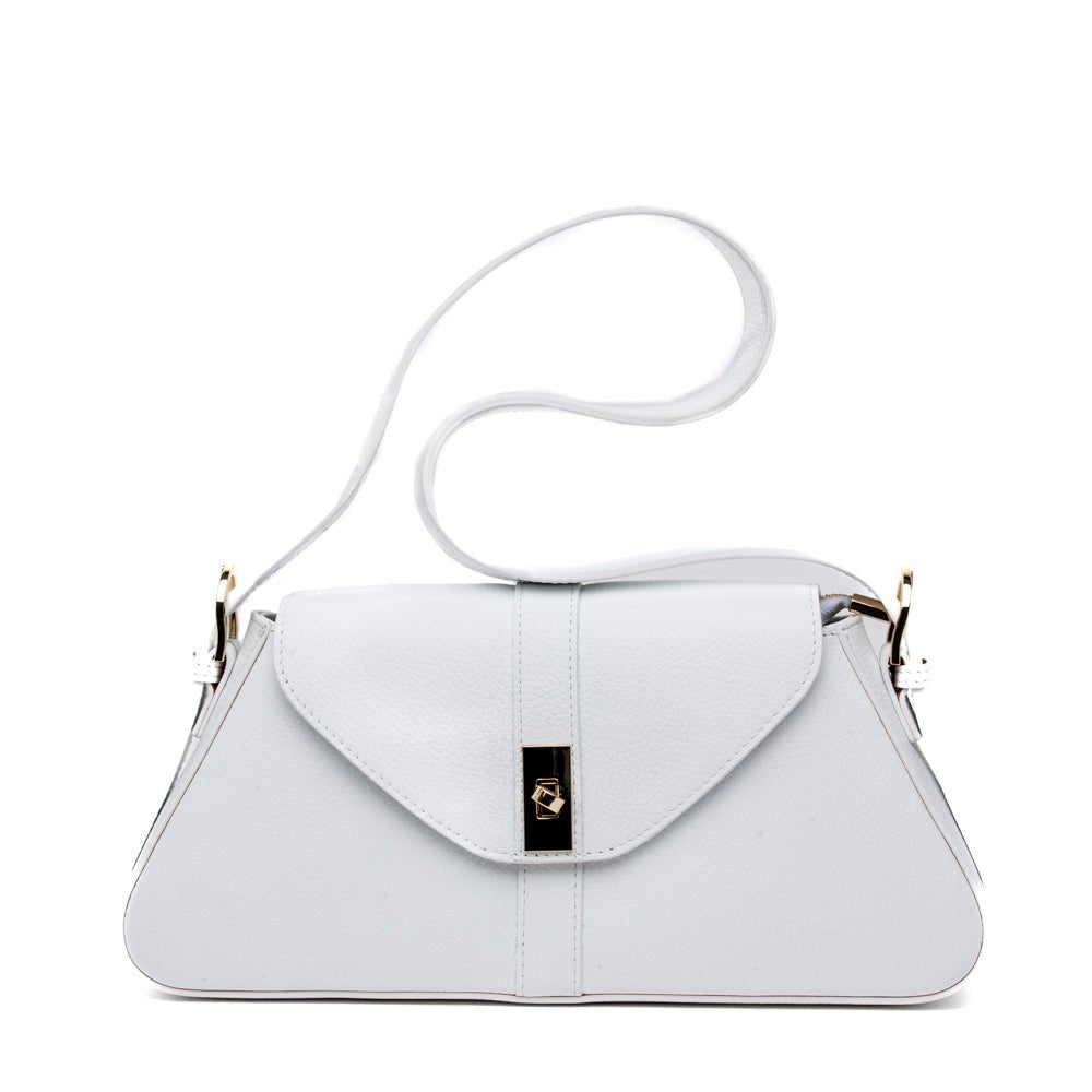Borsa in pelle bottolata bianca con struttura geometrica - TreemmeCreazioni