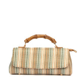 Borsa in rafia a righe con manico rigido