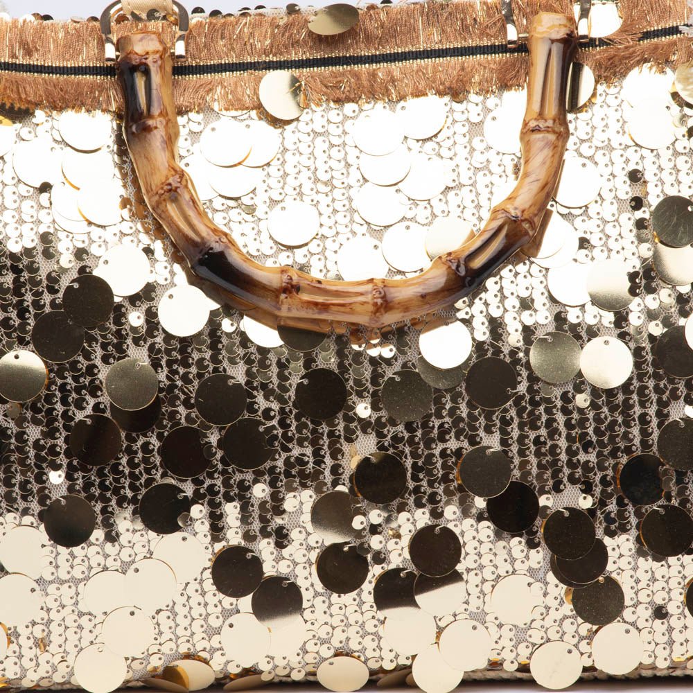 Borsa in rafia con paillettes dorate e dettagli crochet - TreemmeCreazioni