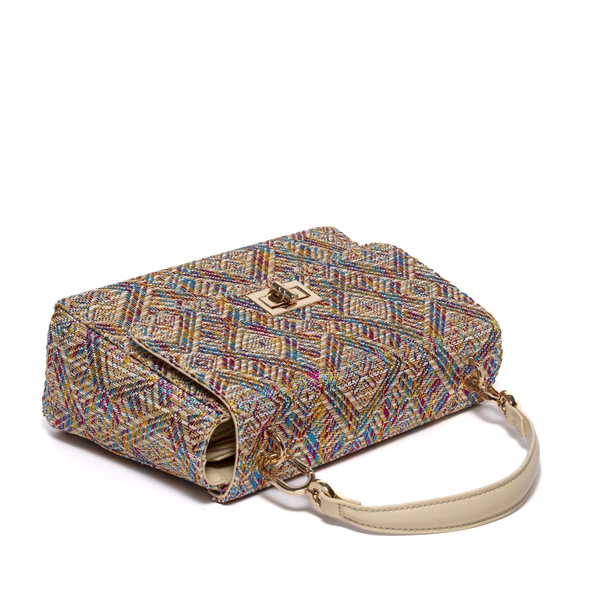Borsa in rafia intrecciata multicolor. - TreemmeCreazioni