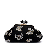 Borsa pasticcino in tessuto nero con fiocchi