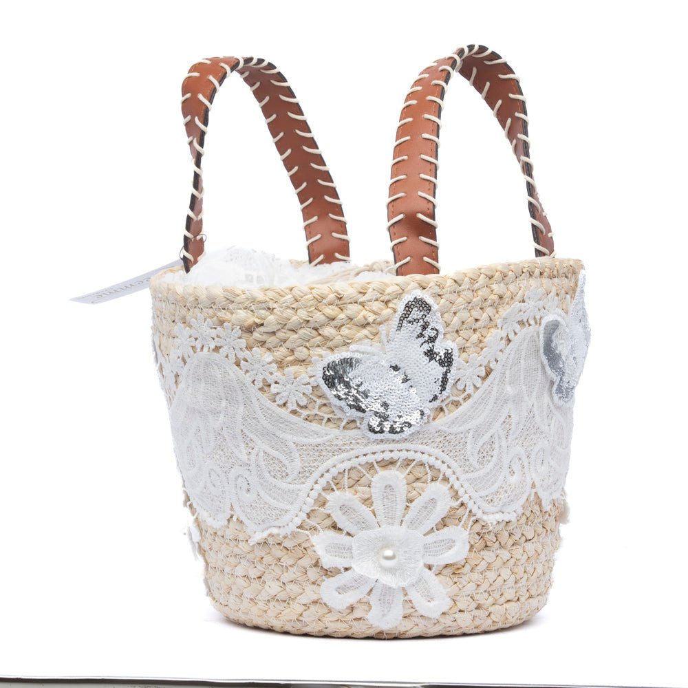 Borsa secchiello in rafia e pizzo bianco - TreemmeCreazioni