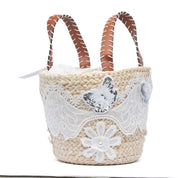 Borsa secchiello in rafia e pizzo bianco - TreemmeCreazioni
