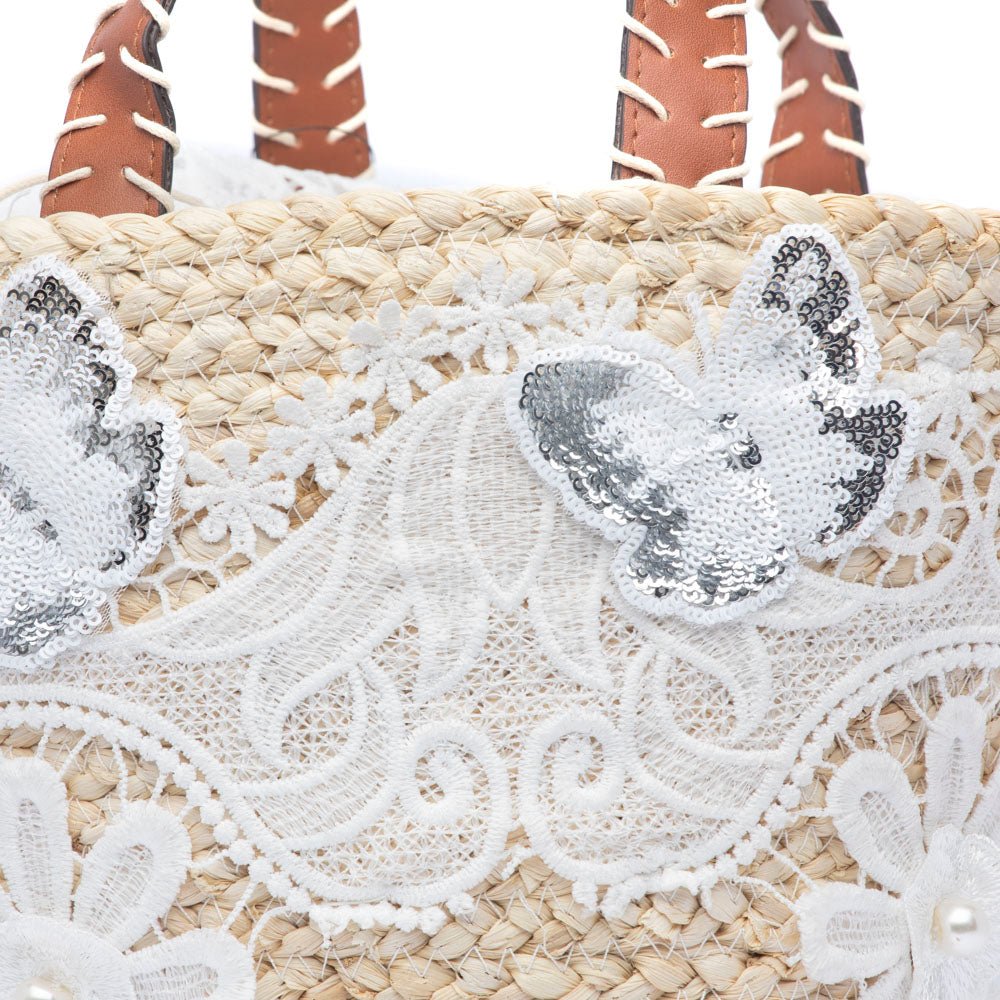 Borsa secchiello in rafia e pizzo bianco - TreemmeCreazioni