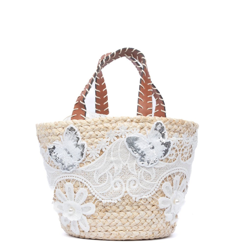 Borsa secchiello in rafia e pizzo bianco - TreemmeCreazioni