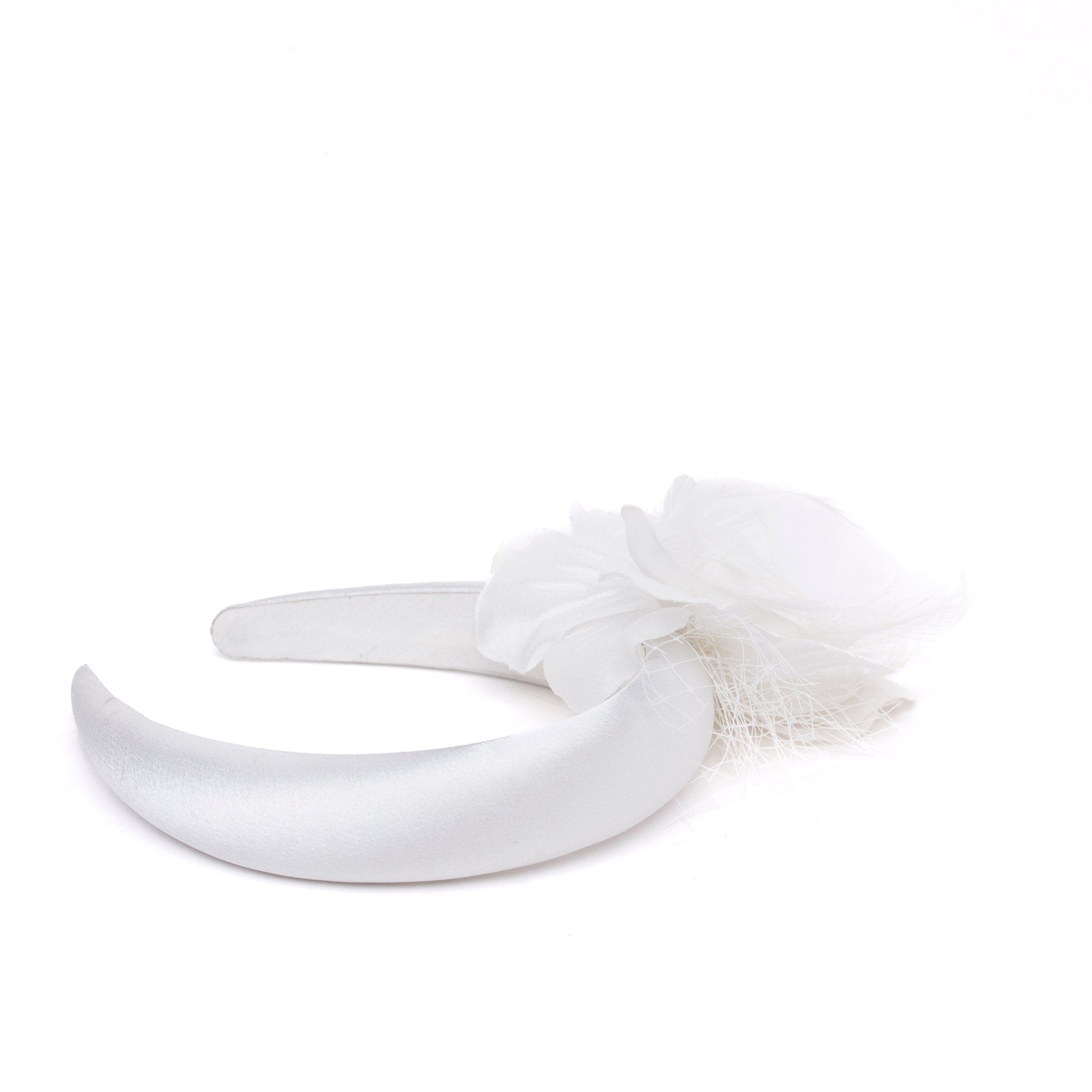 Cerchiello Sposa in raso bianco con fiore. - TreemmeCreazioni