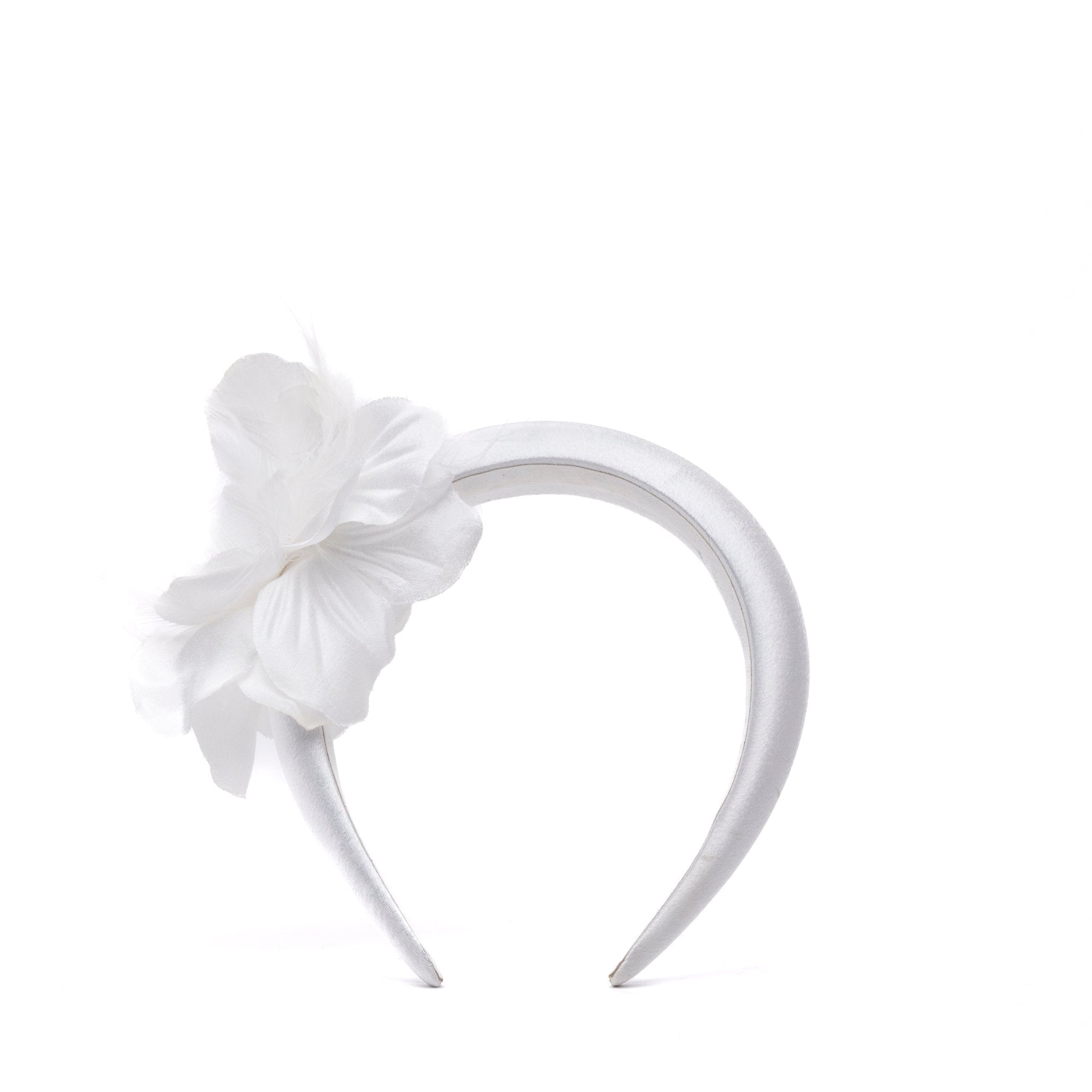 Cerchiello Sposa in raso bianco con fiore. - TreemmeCreazioni