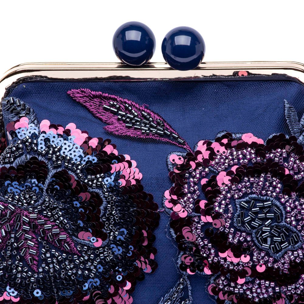 Clucth bag in ciniglia blu notte con fiori - TreemmeCreazioni
