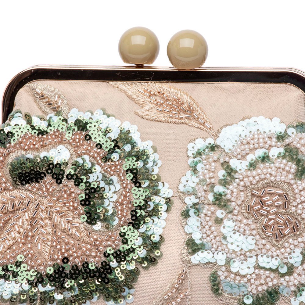 Clutch bag in ciniglia beige con fiori - TreemmeCreazioni