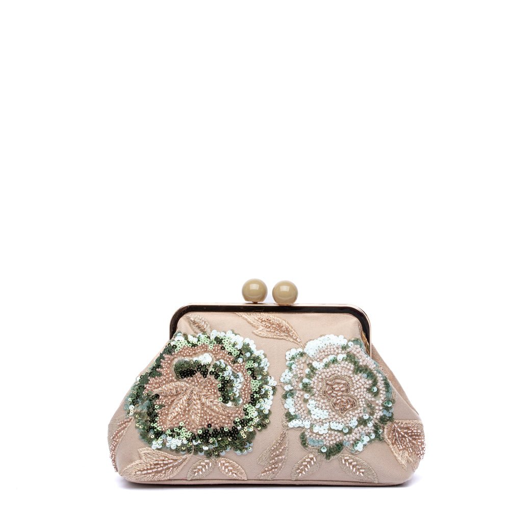 Clutch bag in ciniglia beige con fiori - TreemmeCreazioni