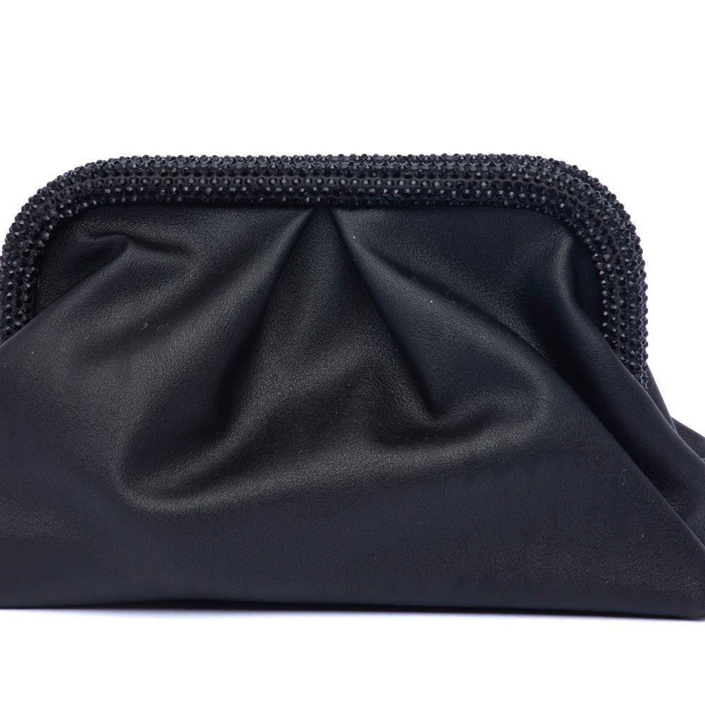 Clutch in ecopelle nera con chiusura brillantinata - TreemmeCreazioni