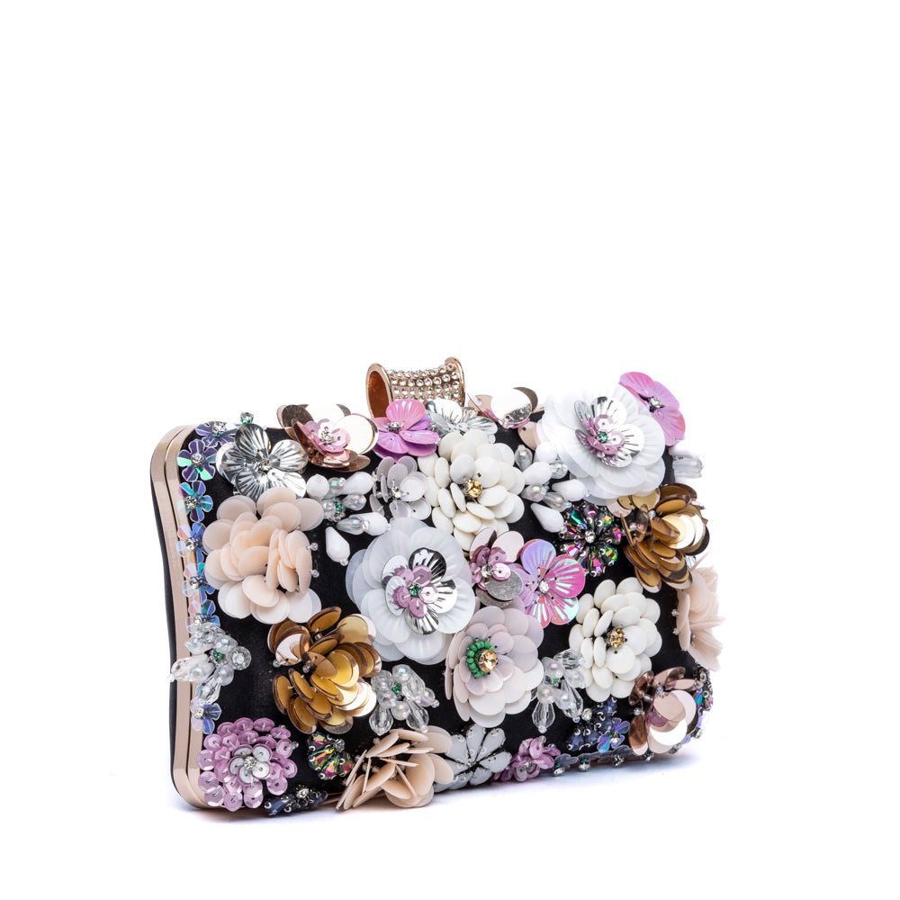 Clutch in raso nero con applicazioni - TreemmeCreazioni