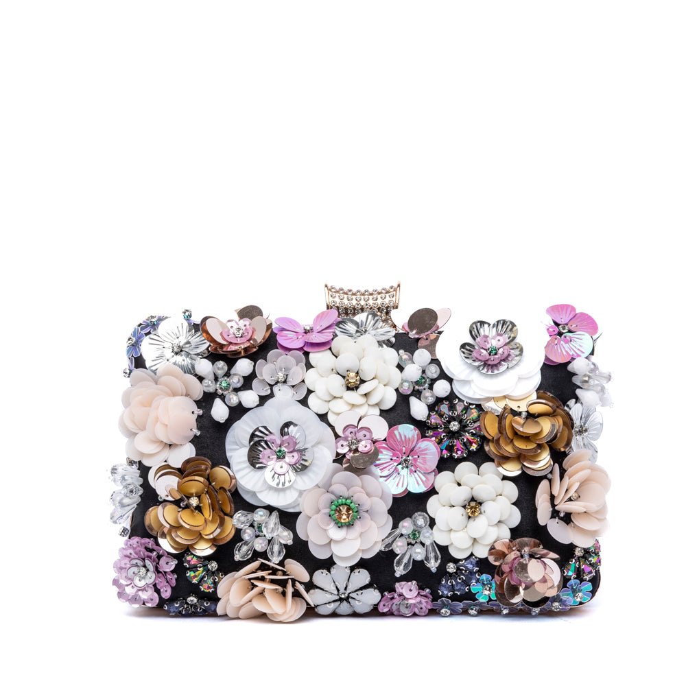 Clutch in raso nero con applicazioni - TreemmeCreazioni