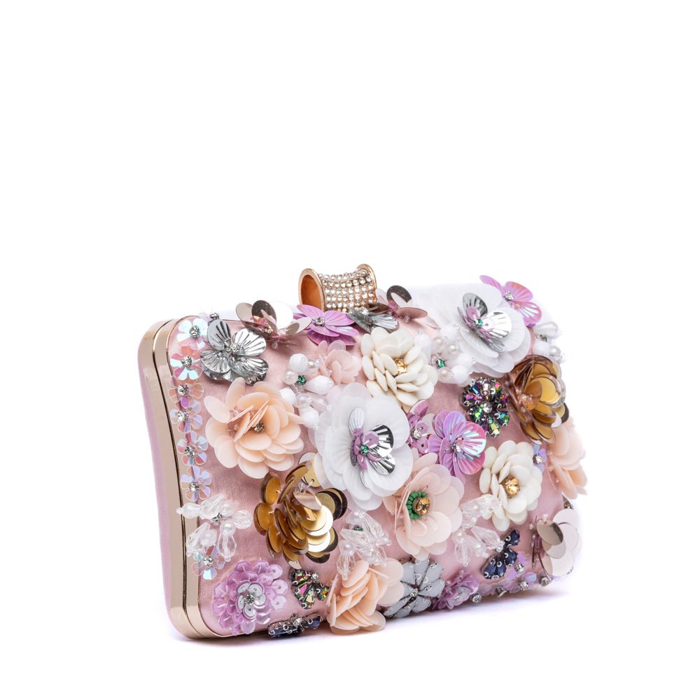 Clutch in raso rosa con applicazioni - TreemmeCreazioni